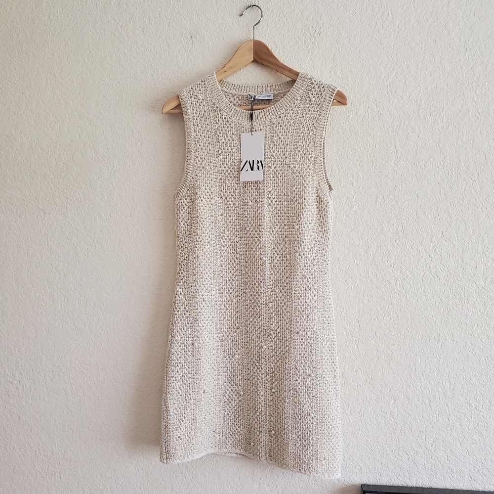 ZARA PEARL KNIT MINI DRESS SIZE M - Picture 4 of 14